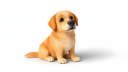 A cute golden retriever pup, a yellow canine breed, sits isolated on a white background in a studio portrait