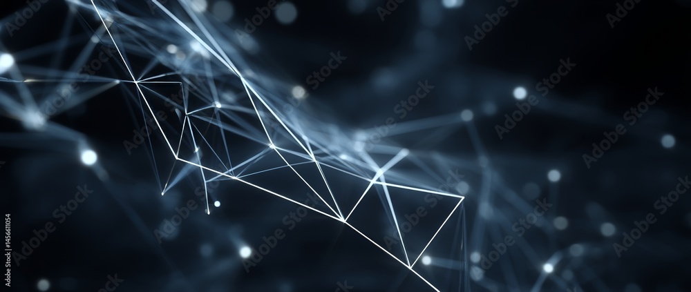Poster The depicted image features an abstract setting with shimmering blue lines and a sophisticated network of connected nodes, evoking a dynamic and futuristic atmosphere