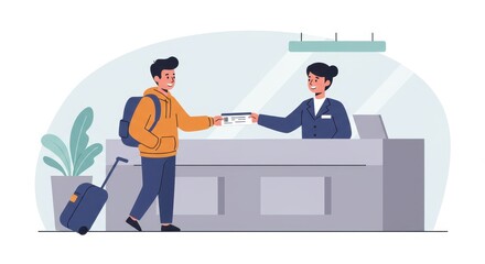 Airport Check-in: Traveler Receiving Boarding Pass from Airline Agent