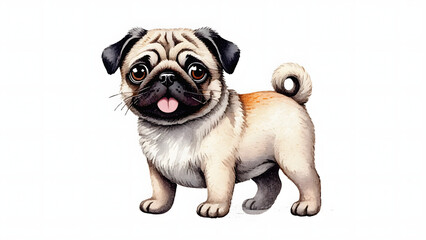 A Pug Dog puppy vector illustration in watercolor painting splash. 