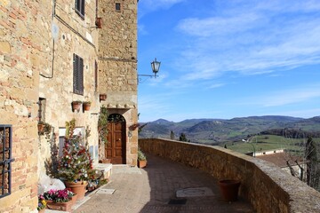 Peaceful panoramic view from Pienza terrace in Tuscany