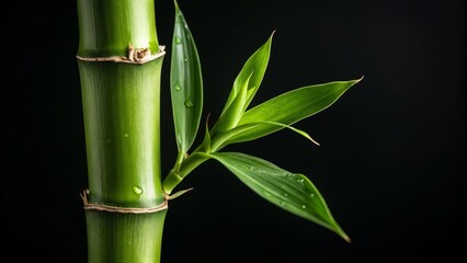 Obraz premium Close-up Bamboo Shoot Green Stem, Dew Drops, Nature, Bamboo, Plant, Growth , Zen