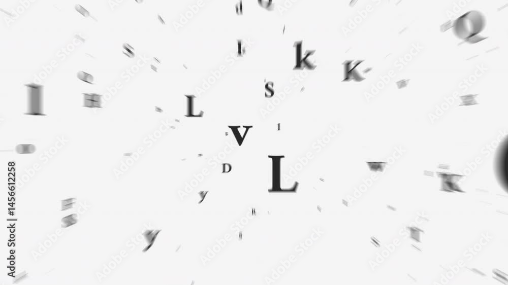 Poster abstract background with flying letters. seamless loop.