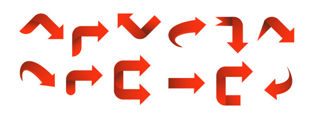 Set red arrow 3D icons pointing up down left right. Vector