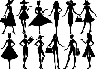 Obraz premium fashion girls silhouettes Vector icon illustration silhouette Graphics design image white background