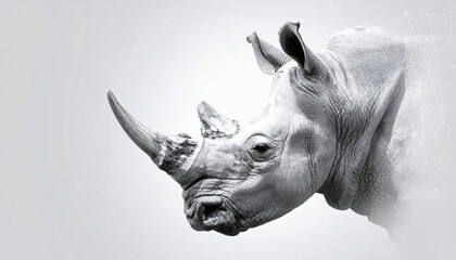 Obraz premium Monochrome Rhino Portrait Against a White Background