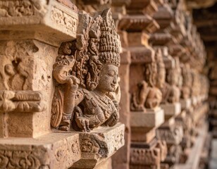 Detailed Stone Carvings On Temple Wall In India