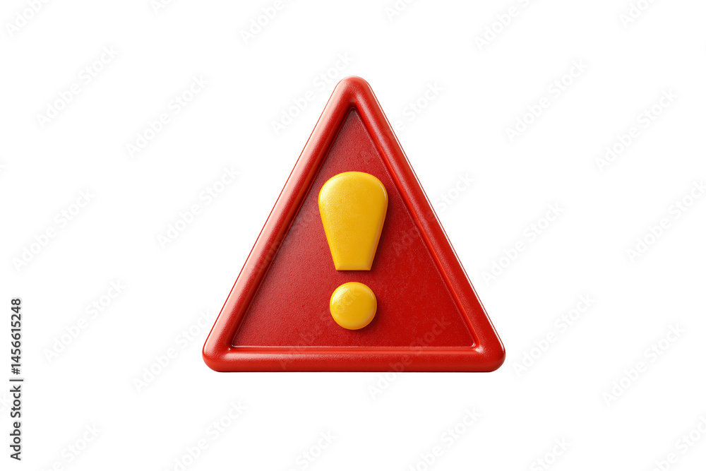 Poster red triangular warning sign with a raised yellow exclamation mark, symbolizing high caution or dange