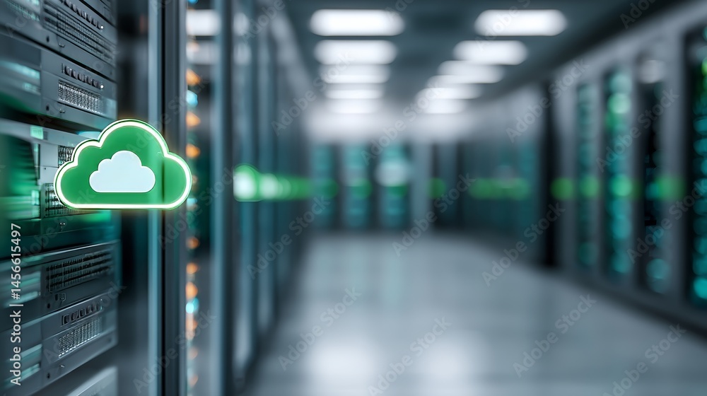 Poster green energy icons and data centers in cloud computing provide numerous environmental benefits