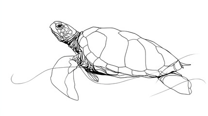 Beautiful sea turtle Line Art Minimalist Continuous One Line Drawing of Elegant animal Portrait, Abstract Hand-Drawn Sketch for Banner, Poster, Logo, Decoration
