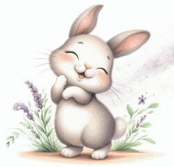  Laughing Lagomorph Hues rabbit laughs and is happy isolated watercolor vector illustration svg