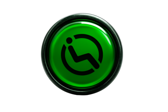 Green accessibility button with wheelchair icon, transparent bg