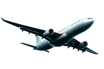 Aircraft flying through the sky with a transparent background