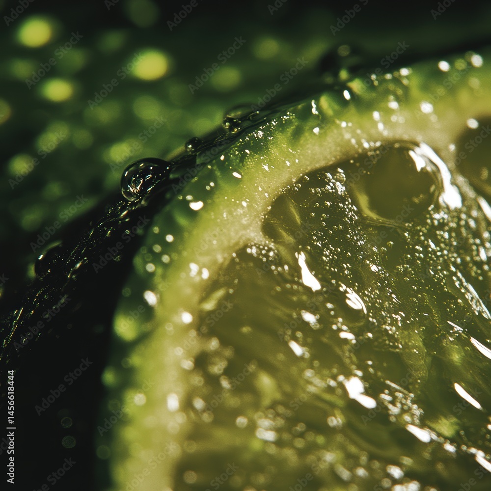 Poster close up of a lime slice with water droplets glistening in the light refreshing citrus fruit detail 