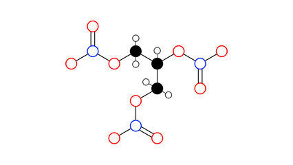 minitran molecule, structural chemical formula, ball-and-stick model, isolated image antianginal agents