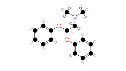 medifoxamine molecule, structural chemical formula, ball-and-stick model, isolated image antidepressant agents