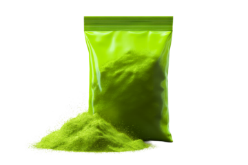 Bright green powder in a bag with small pile beside it