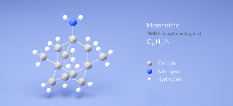 memantine molecule, molecular structure, nmda receptor antagonist 3d model, Structural Chemical Formula and Atoms with Color Coding