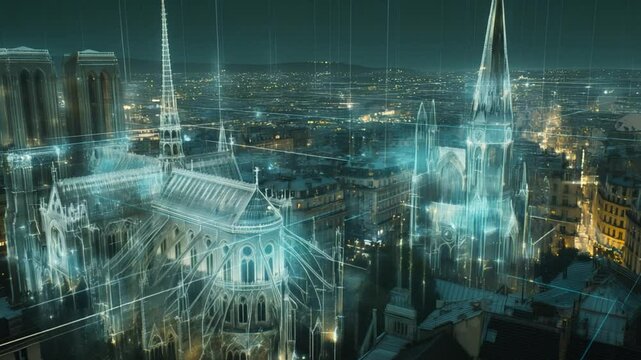 This grand cathedral with glowing details radiates depth, creating a sacred atmosphere.