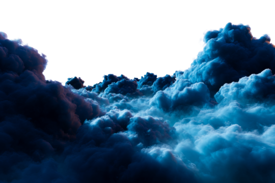 Dramatic blue and black clouds fill the sky in an ethereal display