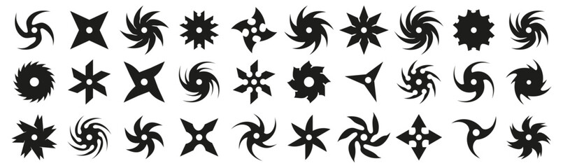 Obraz premium Ninja shuriken icon collection in black. Vector illustration