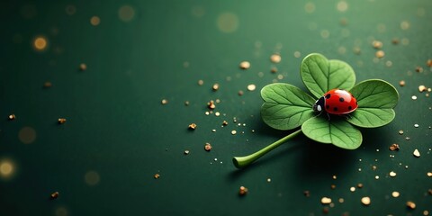 Gl&uuml;cksbringer Marienk&auml;fer auf Kleeblatt mit goldenen Akzenten