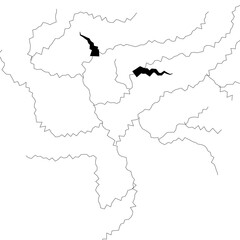 Earth cracks texture on isolated vector background. black lightning bolts.