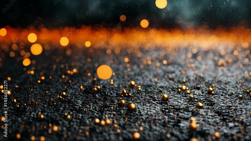 Aufkleber abstract dark textured surface with golden drops and blurred lights, creating a mysterious and luxur
