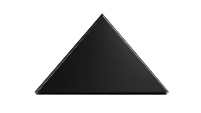 Black triangular prism with a sleek design on a transparent background