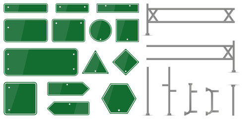 Set of green blank road signs. Vector illustration