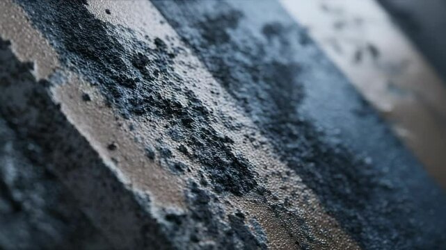 Abstract close-up of textured surface featuring rough, grainy bands in muted blues and beige under soft lighting conditions