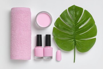 Naklejka premium A neatly organized assortment of ordinary cosmetics is presented in a simple and uncluttered manner, with ample room for added text