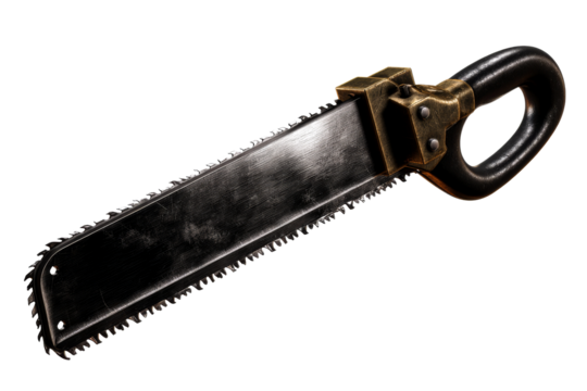 Vintage hand saw with black blade and wooden handle - Powered by Adobe