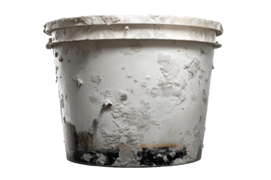 Old plaster bucket with worn surface and visible texture