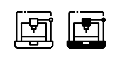 Vector icon set featuring 3D printers, perfect for technology and manufacturing designs.