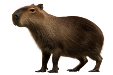Capybara standing on a transparent background with playful pose