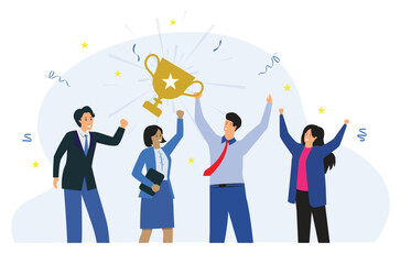 business team success illustration group happy diverse people business suit cup manager background achievement cheerful colleague company