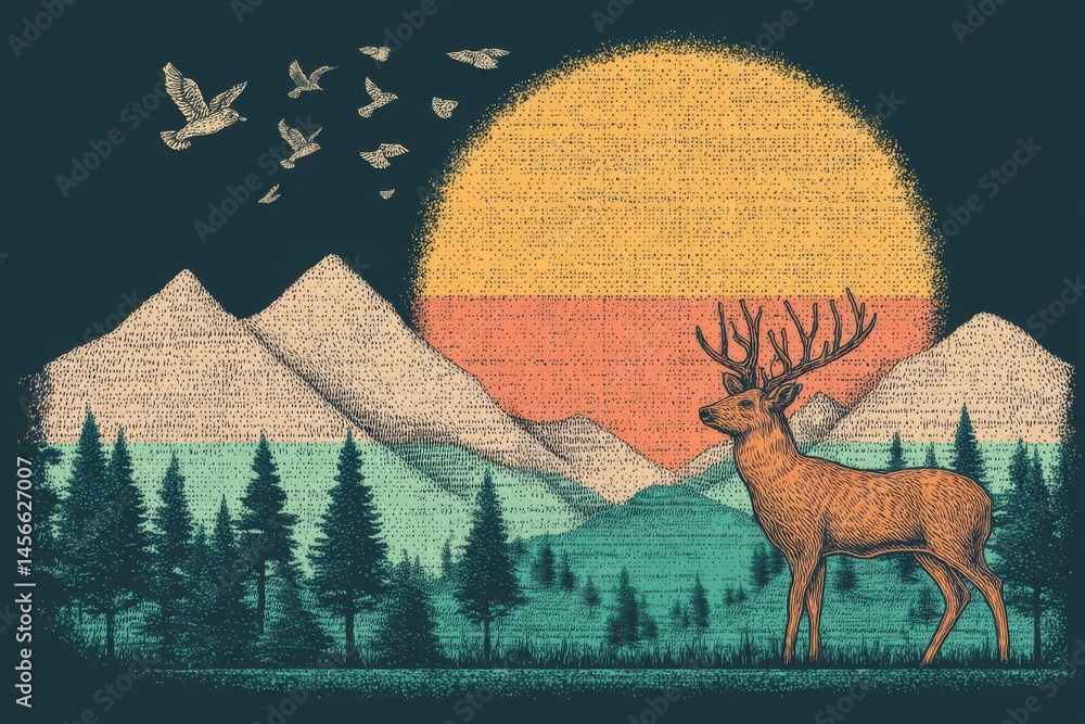 Poster a surreal deer is set against a doom sky and dark energy, created using generative ai