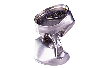 crumpled empty blank soda can isolated on white, transparent background. png image