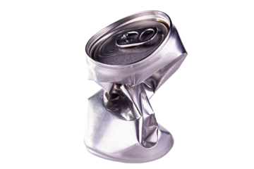 crumpled empty blank soda can isolated on white, transparent background. png image