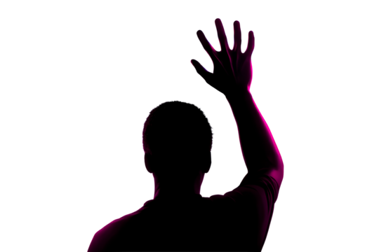 Silhouette of a person waving on a transparent background