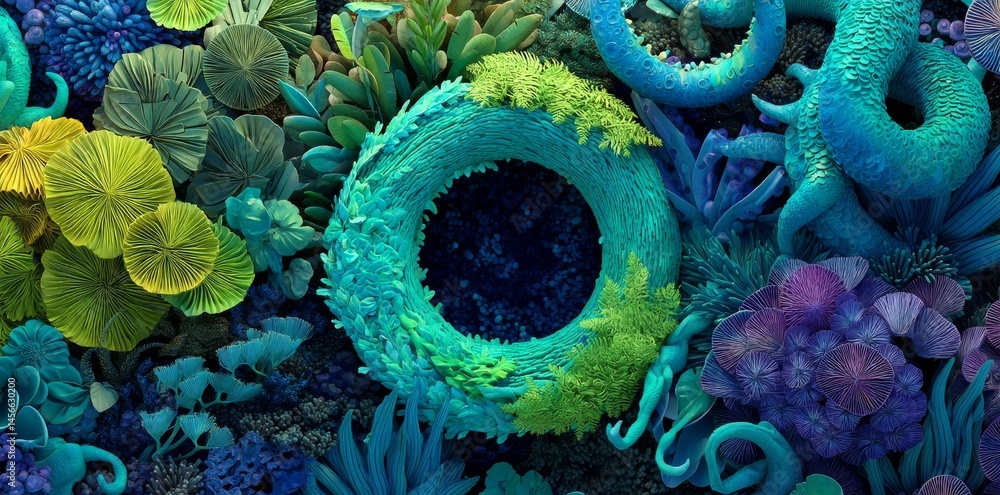 Poster the background features a surreal fractal pattern, accompanied by intricate filigree stone decoratio