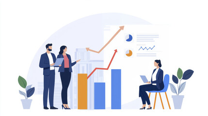 Business meeting with financial growth charts and data analysis