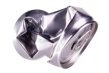 crumpled empty blank soda can isolated on white, transparent background. png image