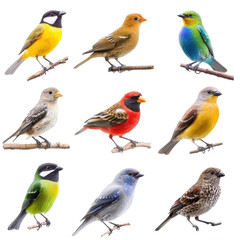 Fototapeta premium Vibrant Isolated Birds on White Background in High Fidelity Style