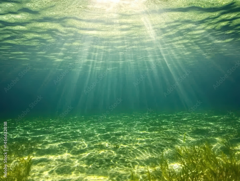 Poster Underwater view of sunlight streaming through the surface of the ocean water column