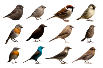 Variety of birds showcasing unique colors and sizes in nature