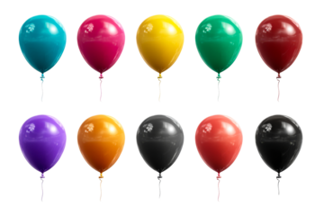 Colorful balloons in various shades on a transparent background