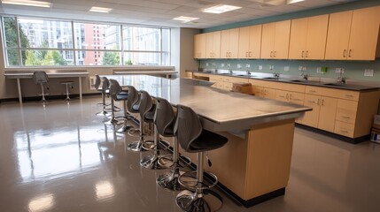 Adjustable lighting and ventilation systems in high school labs ensure the optimal environment for students to perform a variety of scientific experiments