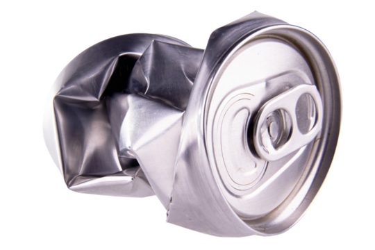 crumpled empty blank soda can isolated on white, transparent background. png image